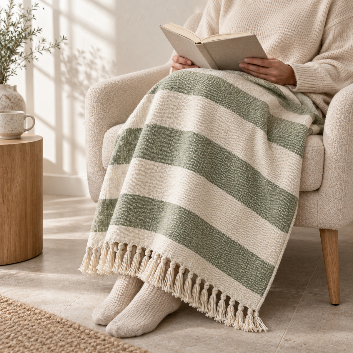 Seren Vale Fringed Throw lifestyle view